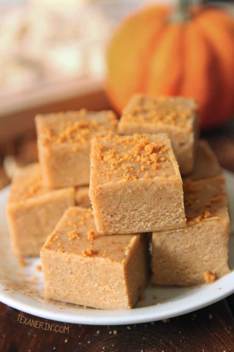 Photo of delicious pumpkin fudge dessert, no baking involved.