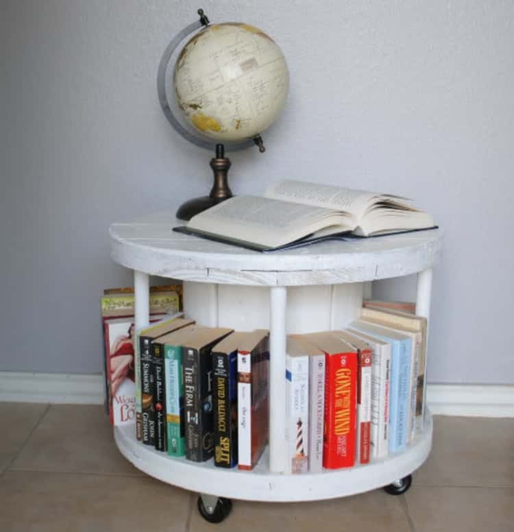 wooden spool bookcase