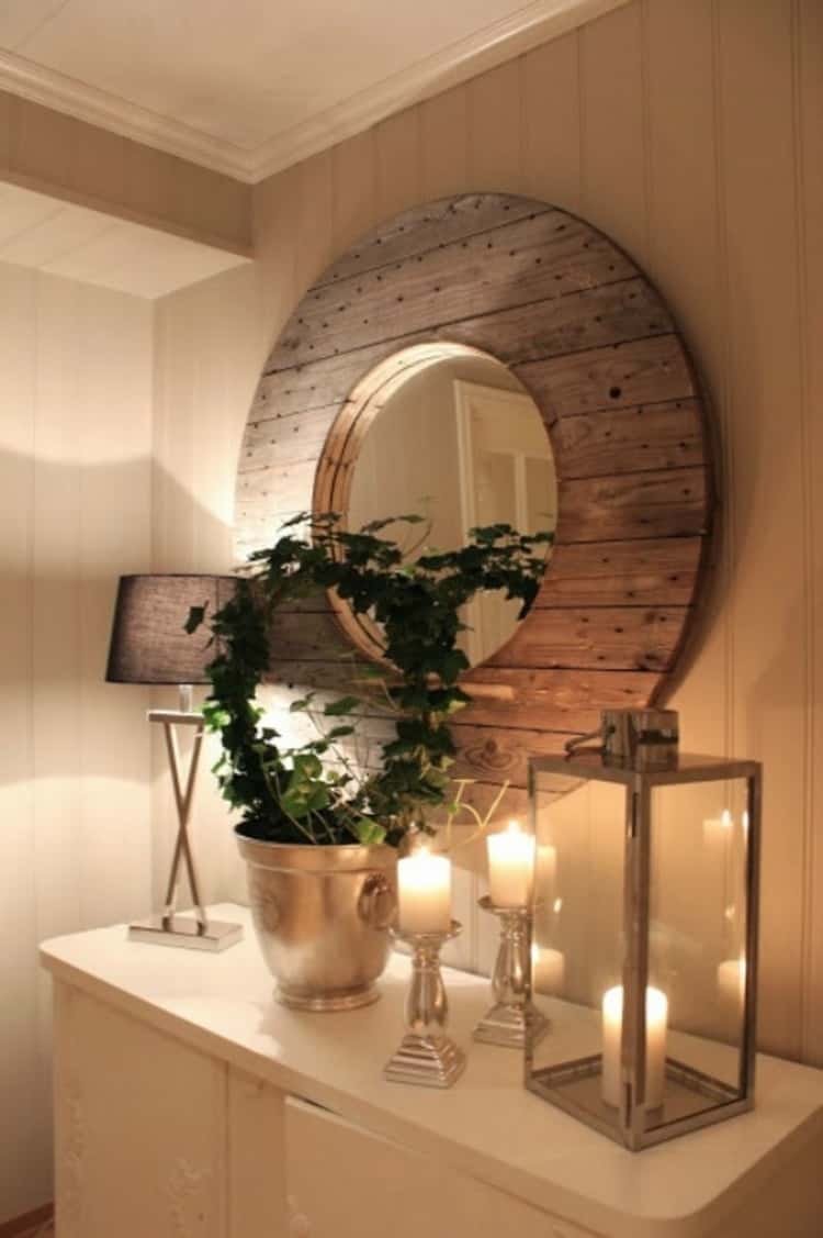 wooden spool mirror