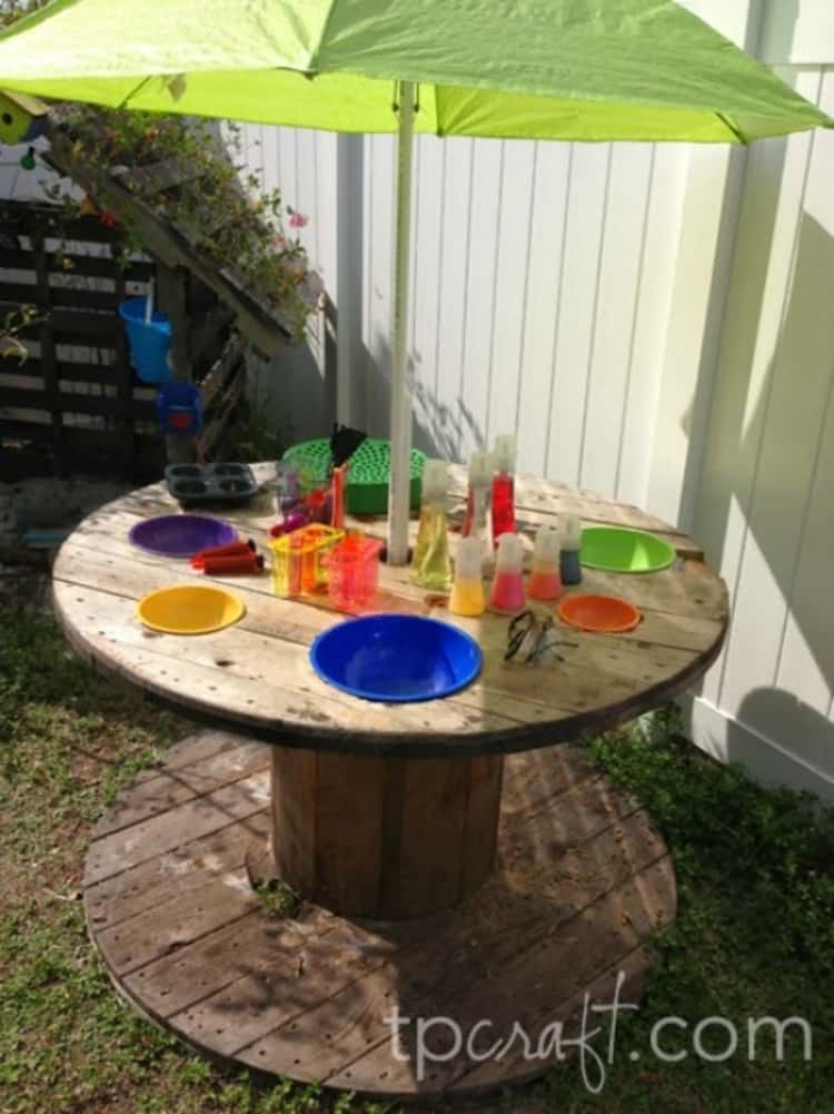 wooden spool outdoor lab for kids