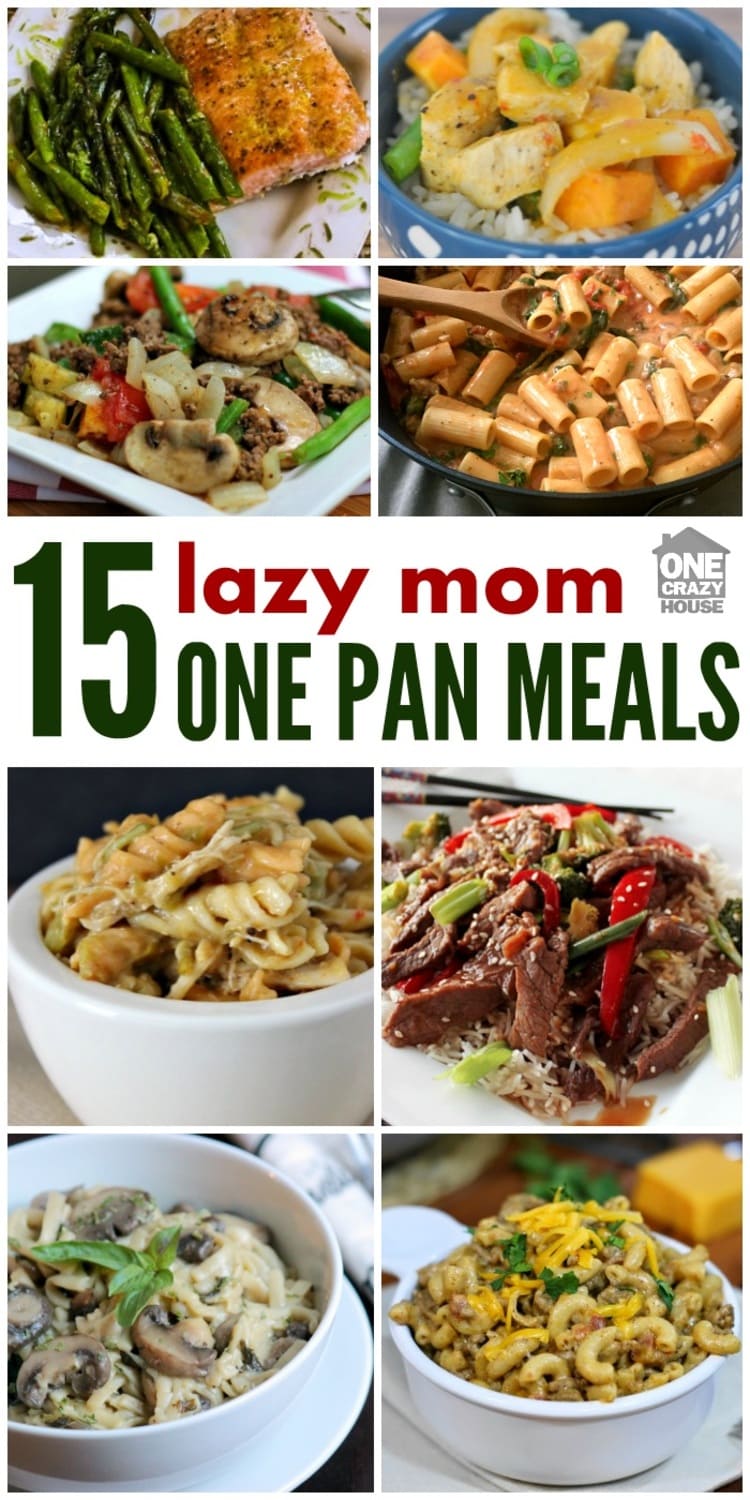 Every mom has days where she wants a good dinner with little clean-up. These one-pan recipes are just the answer for your busiest, or laziest nights. Photo collage of different meals