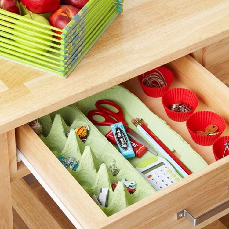 egg carton organizer in a drawer