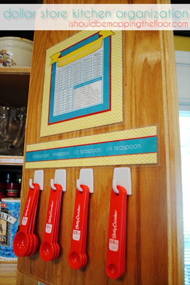 measuring spoons inside cabinet door