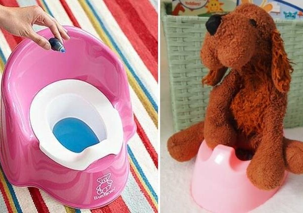 potty training tips - color toilet water and enlist a stuffed animal friend