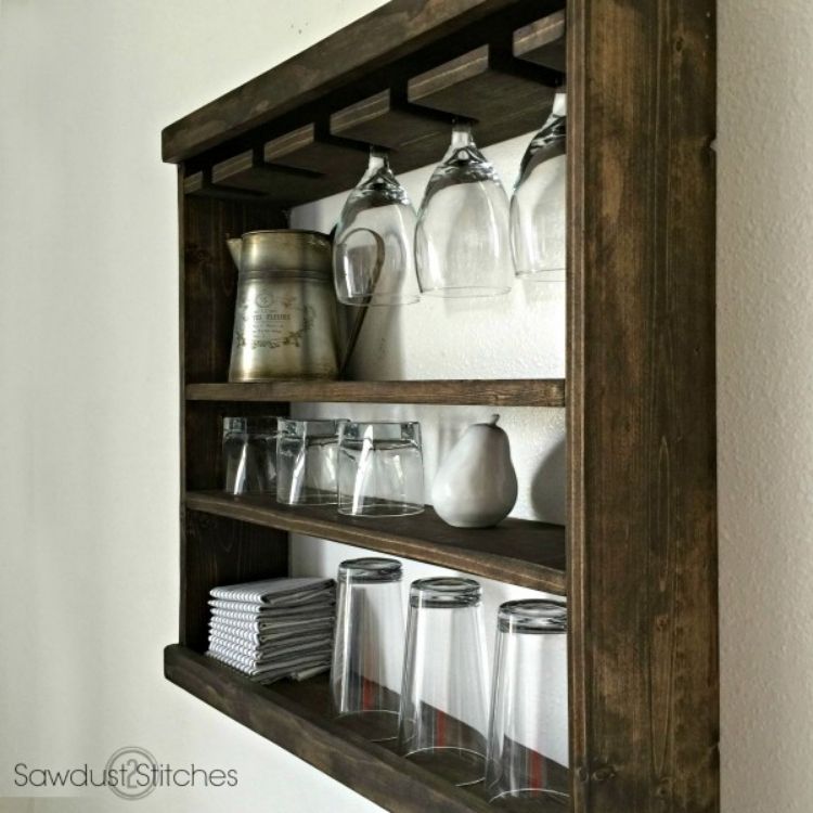 farmhouse diy kitchen glasses rack