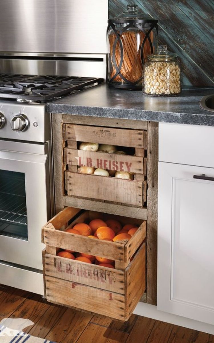 Wood crate counter storage