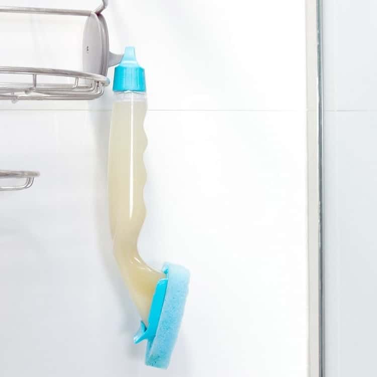 Dish soap wand hanging in shower