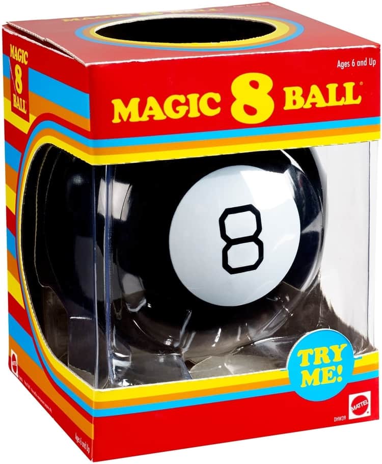 Photo of Magic Eight Ball in package. Vintage inspired magic 8 ball gift idea.