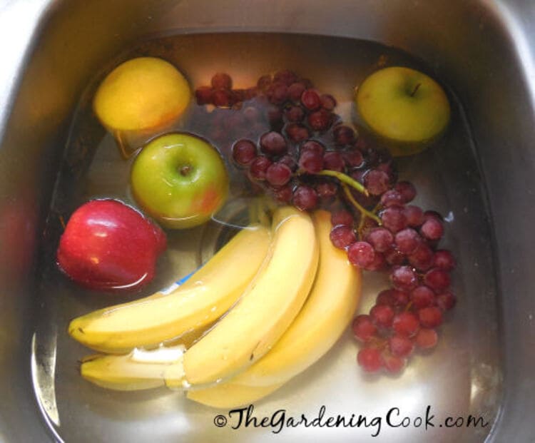 different fruit in a sink