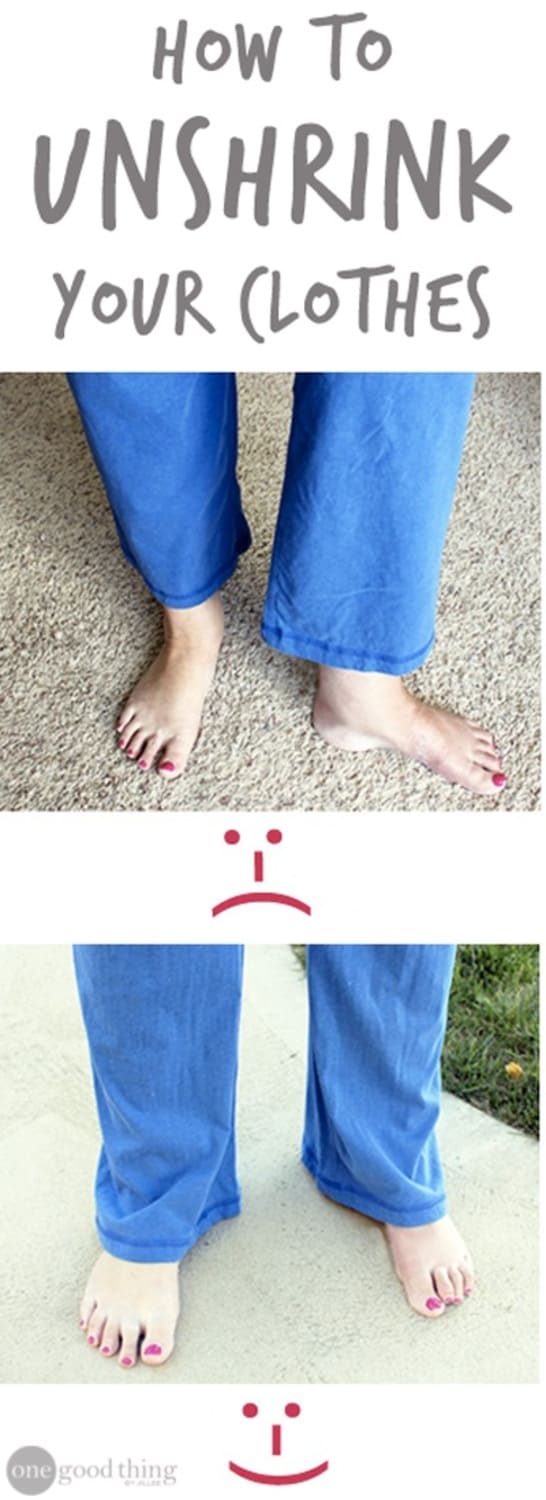 clothing hacks how to unshrink your clothes collage shrunk bottoms and unshrunk bottoms