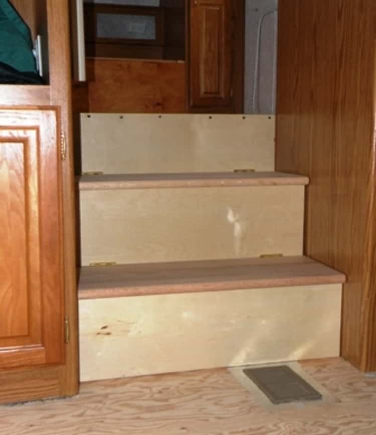 RV living- hacked stairs for storage