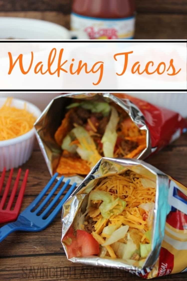 Walking tacos - taco fillings placed in chip bags to make it easy for kids to make their own tacos 