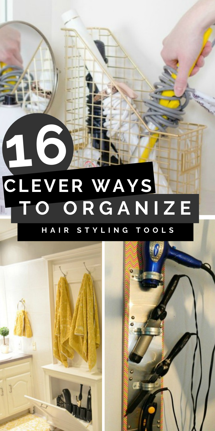 clevery ways to organize hair styling tools pinterest image