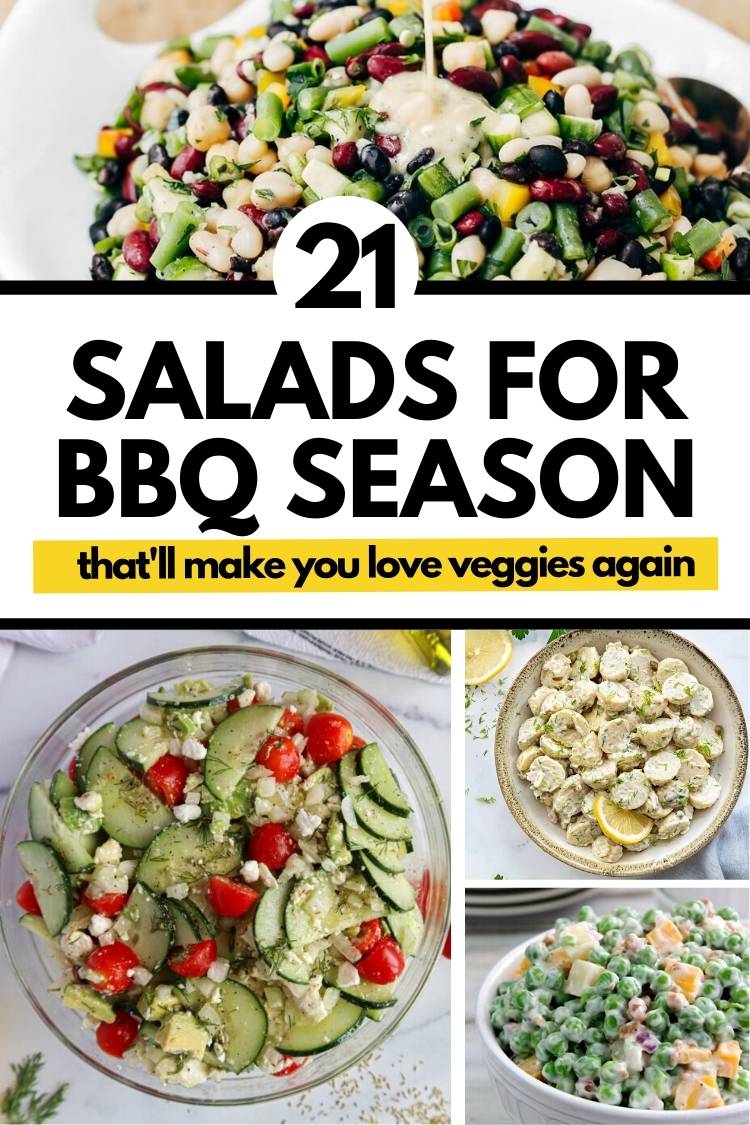 21 Best Salads for BBQ Season - various cold salads: pasta salads, veggie salads