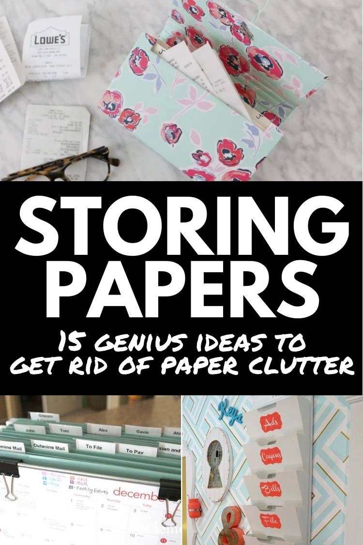 collage of ideas for storing papers