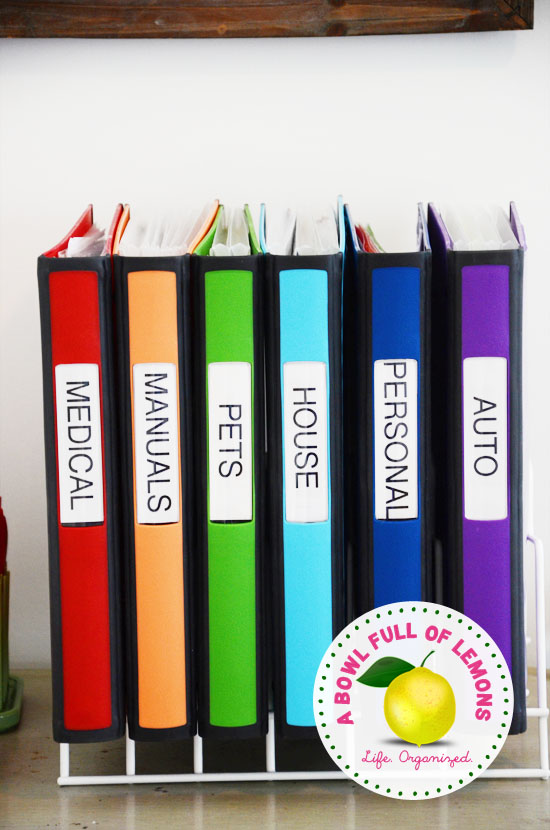 colorful binders for storing papers by category