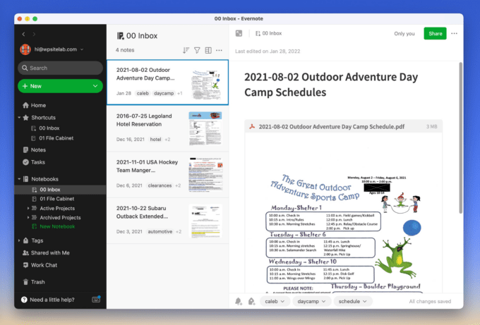 organizing papers with evernote