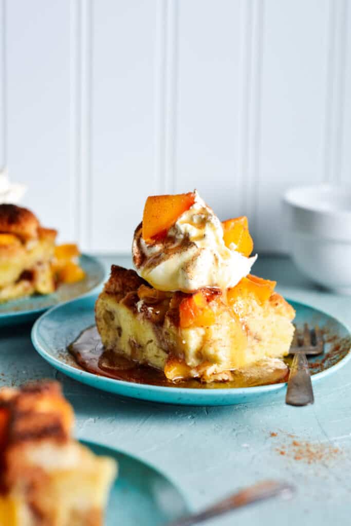 super easy make ahead breakfast peach french toast casserole