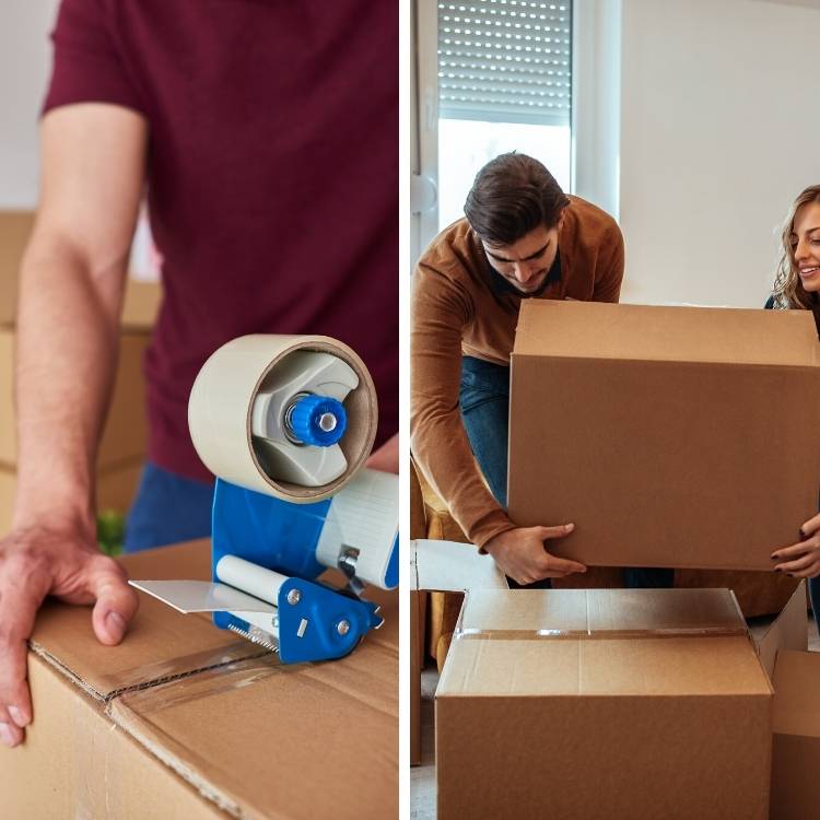 packing and taping boxes for moving