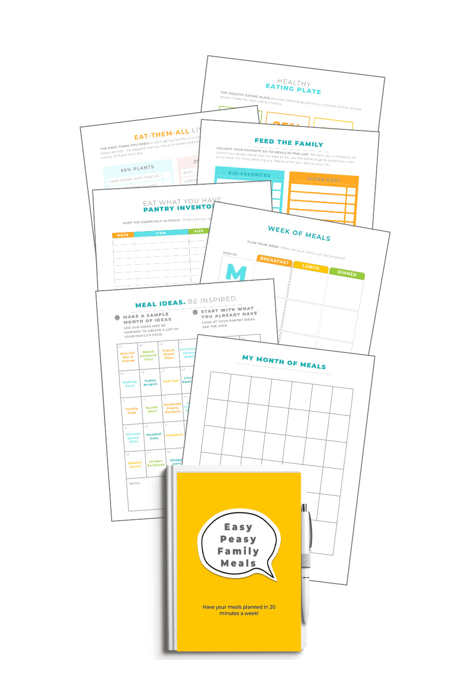 a document stack from the family meal planning printable