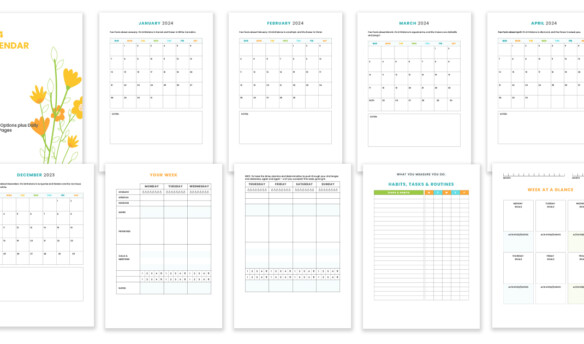 sample pages from the free 2024 monthly printable calendar