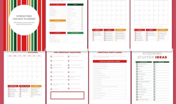 sample pages from the free, printable holiday planning journal