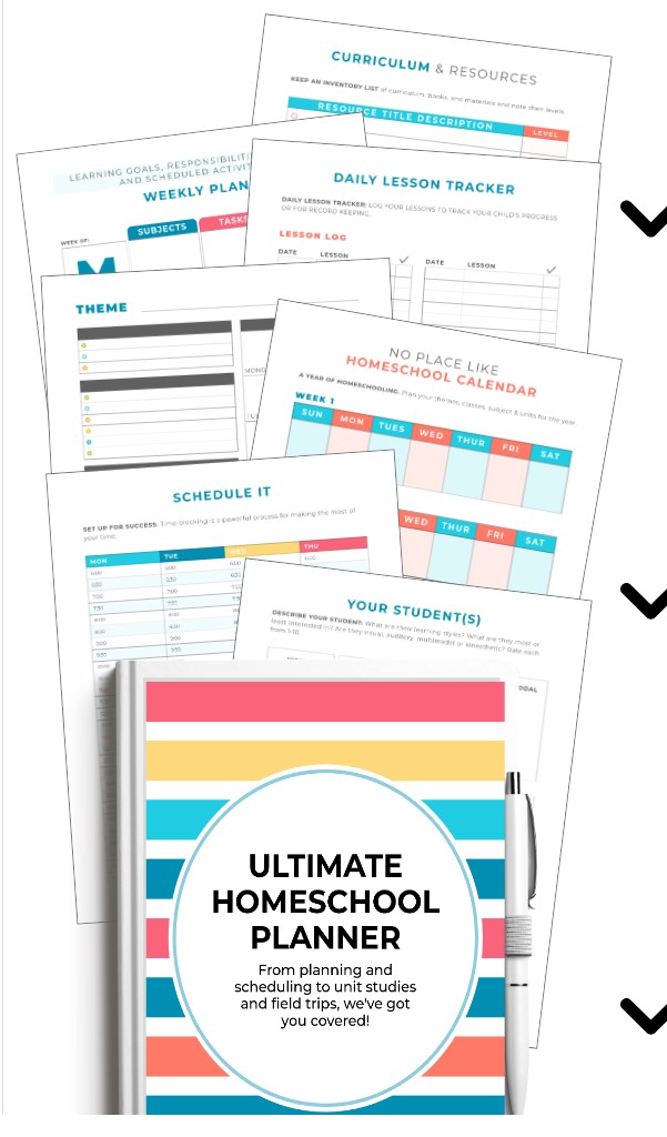 the ultimate homeschool planner with sample pages and colorful cover art