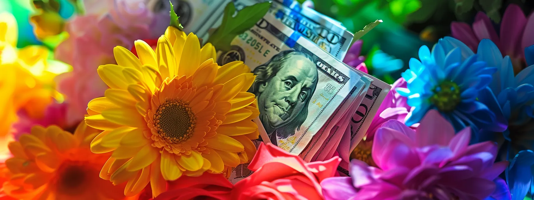 a colorful money bouquet being carefully assembled with vibrant flowers and crisp bills, creating a unique and festive gift presentation. a colorful money bouquet being carefully assembled with vibrant flowers and crisp bills, creating a unique and festive gift presentation.